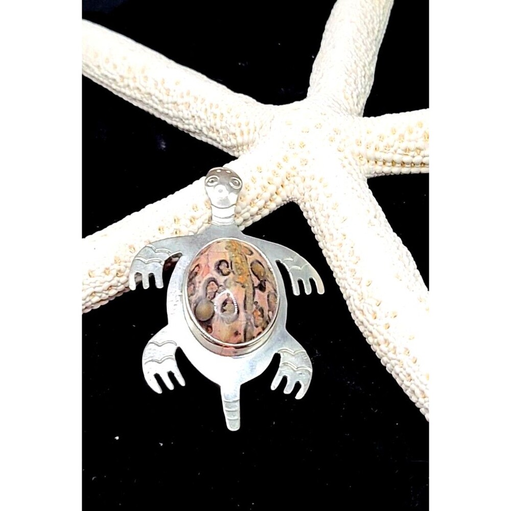 Vintage CII 925 Sterling Silver Ocean Jasper Turtle Brooch/Pin